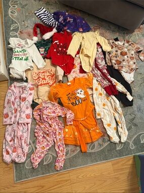 Carter's Pink & Orange Pumpkin Print Baby Onesie & Sleepers Set